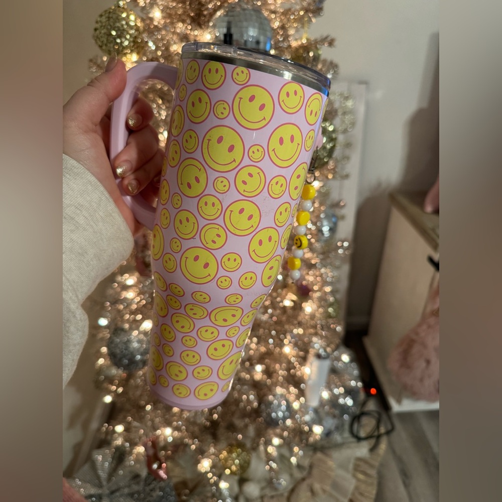 SWIG 40 oz Pink Tumbler with Smiley Faces